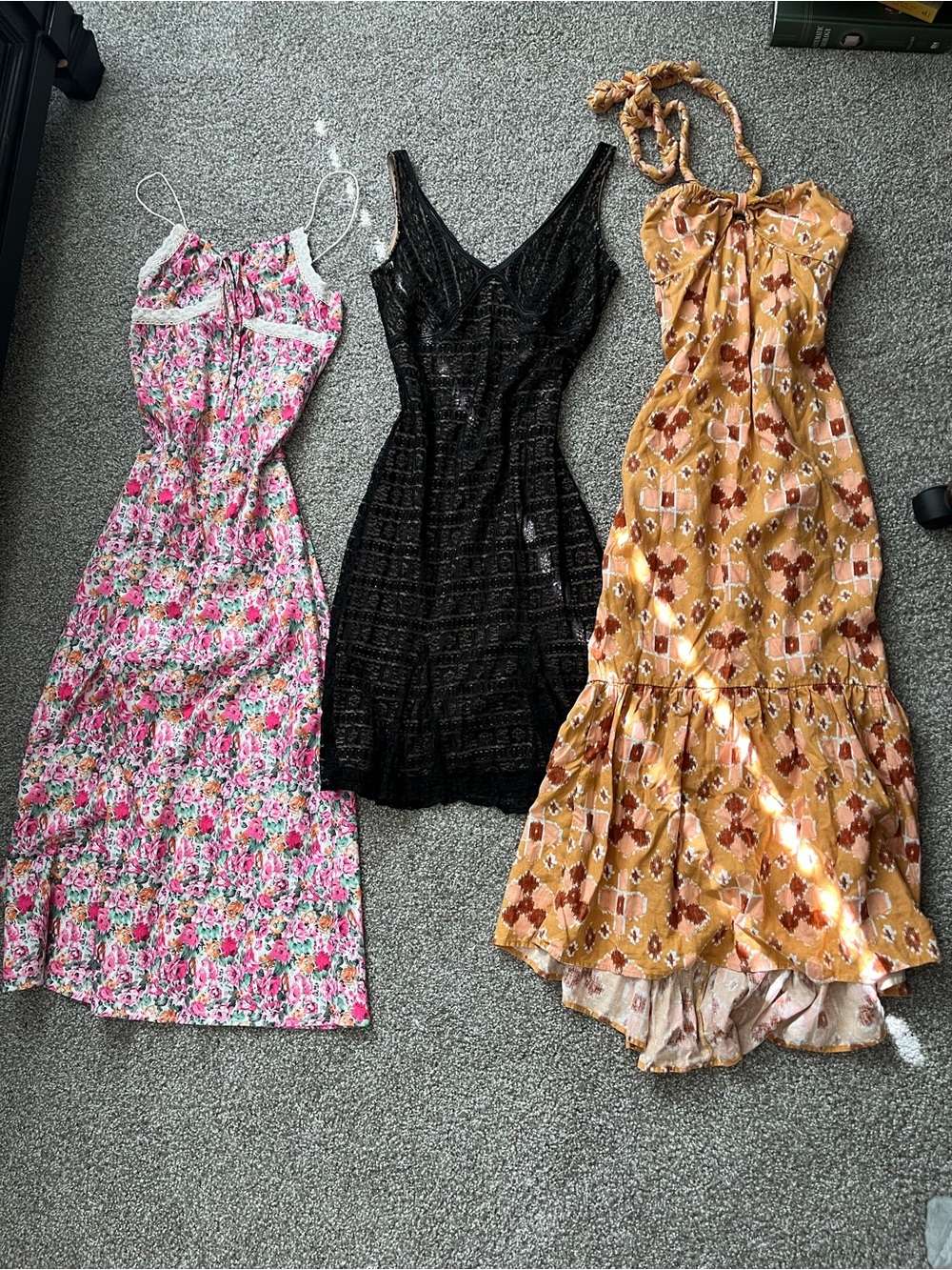 Bundle of 3 Dresses Floral Dress Black Dress Cottagecore Halter Sleeveless XS